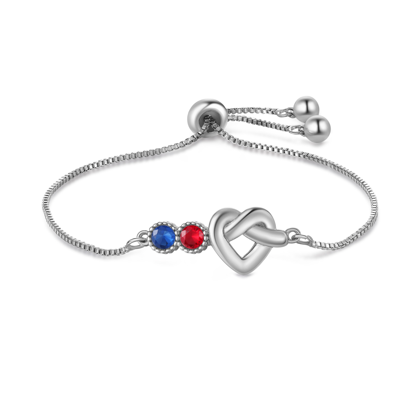 Personalised Birthstone Bracelet – Heart Knot Design, Custom 2 Names & 2 Birthstones Gift for Mother’s Day | Jessemade