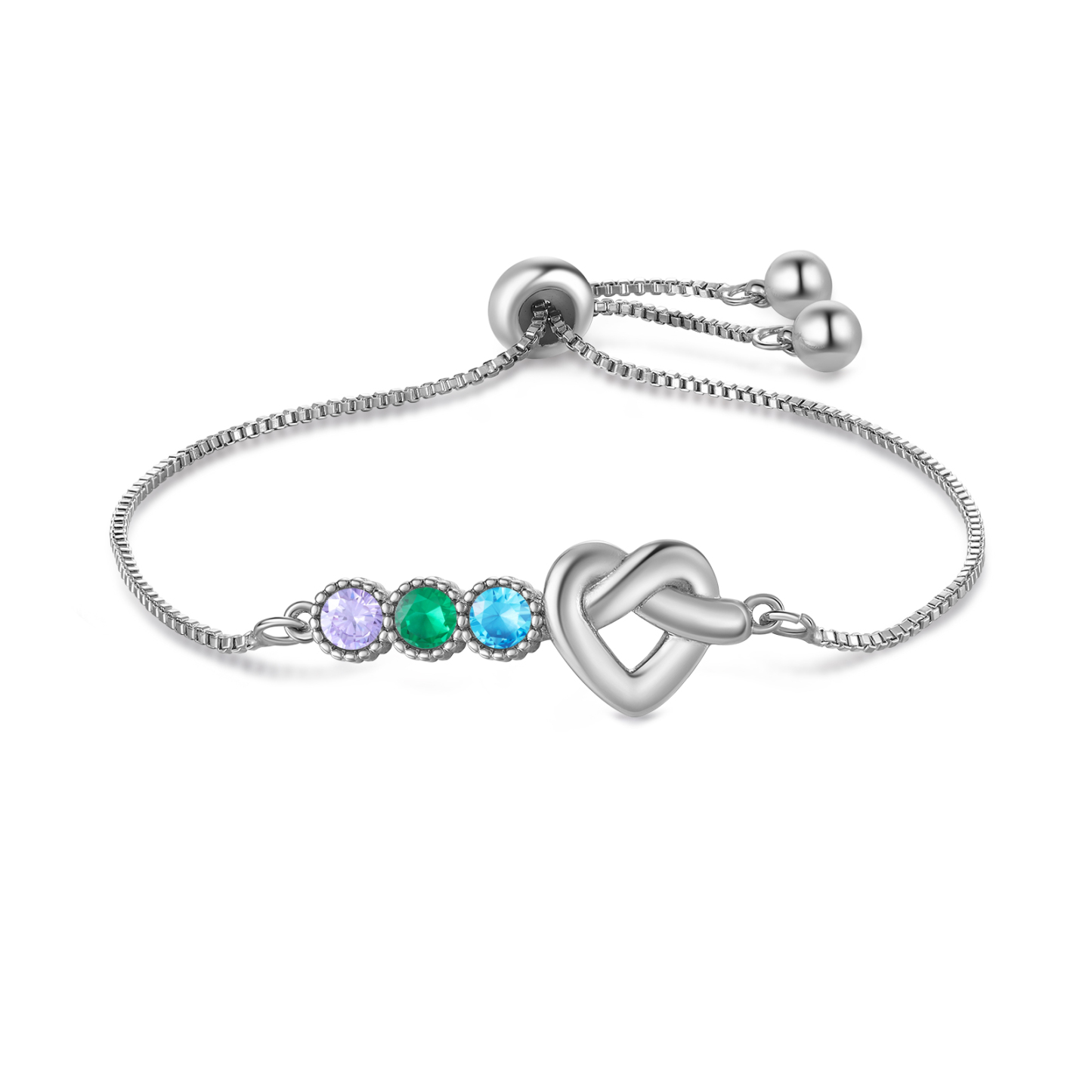 Personalised Birthstone Bracelet – Heart Knot Design, Custom 3 Names & 3 Birthstones Gift for Mother’s Day | Jessemade