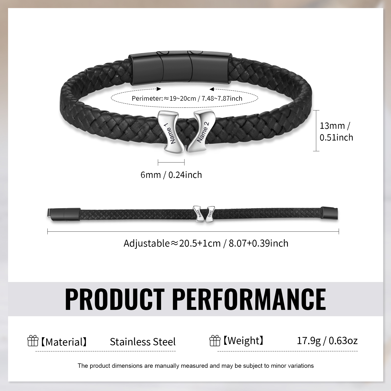 Personalised Leather Bracelet with 2 Custom Names - Custom Gift for Him | Jessemade