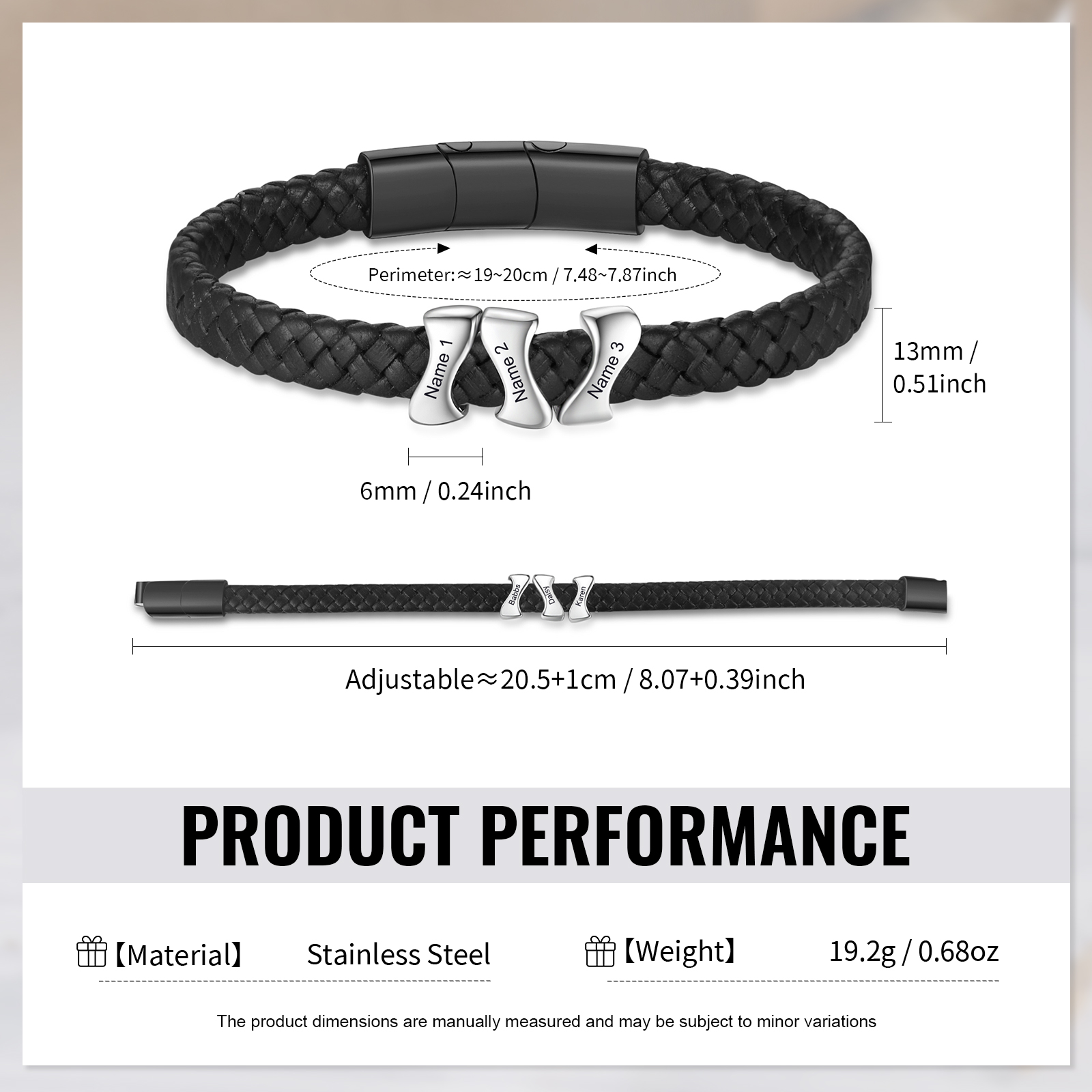 Personalised Leather Bracelet with 3 Custom Names - Custom Gift for Him | Jessemade