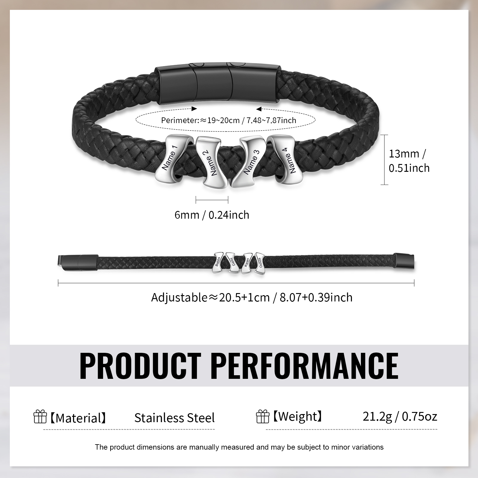 Personalised Leather Bracelet with 4 Custom Names - Custom Gift for Him | Jessemade