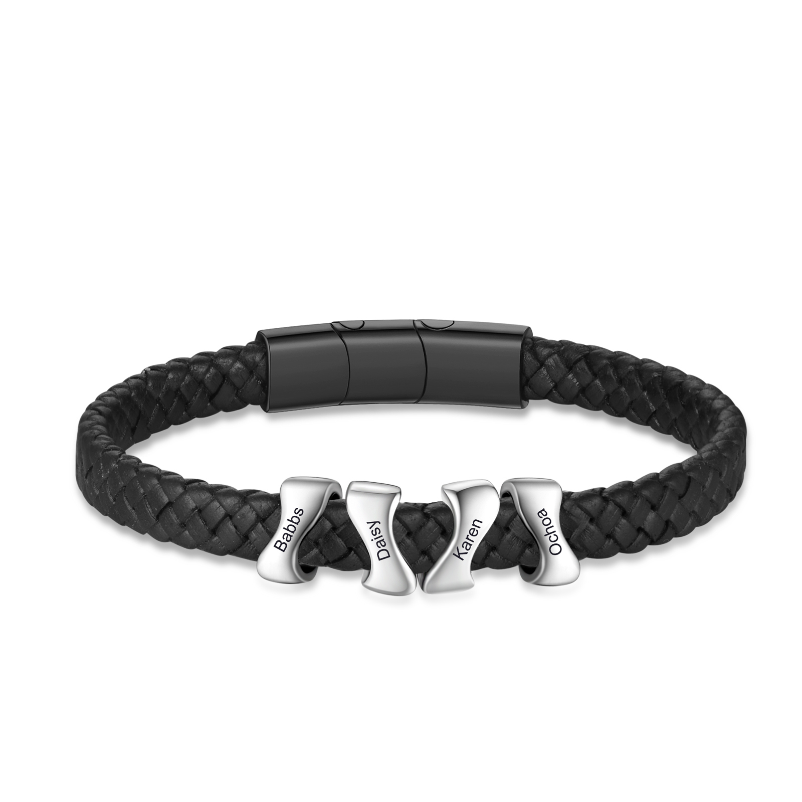 Personalised Leather Bracelet with 4 Custom Names - Custom Gift for Him | Jessemade