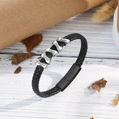 Personalised Leather Bracelet with 5 Custom Names - Custom Gift for Him | Jessemade