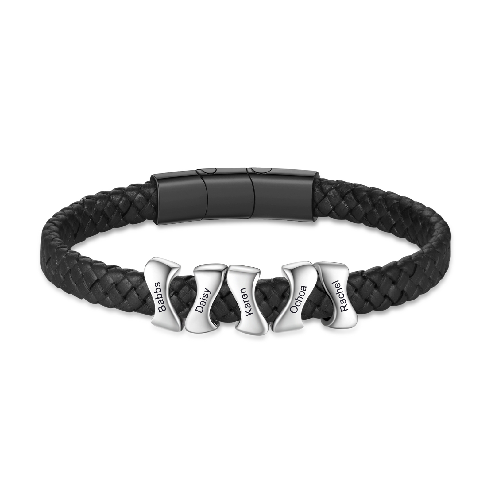 Personalised Leather Bracelet with 2-5 Names, Custom Adjustable Stainless Steel Gift | Jessemade