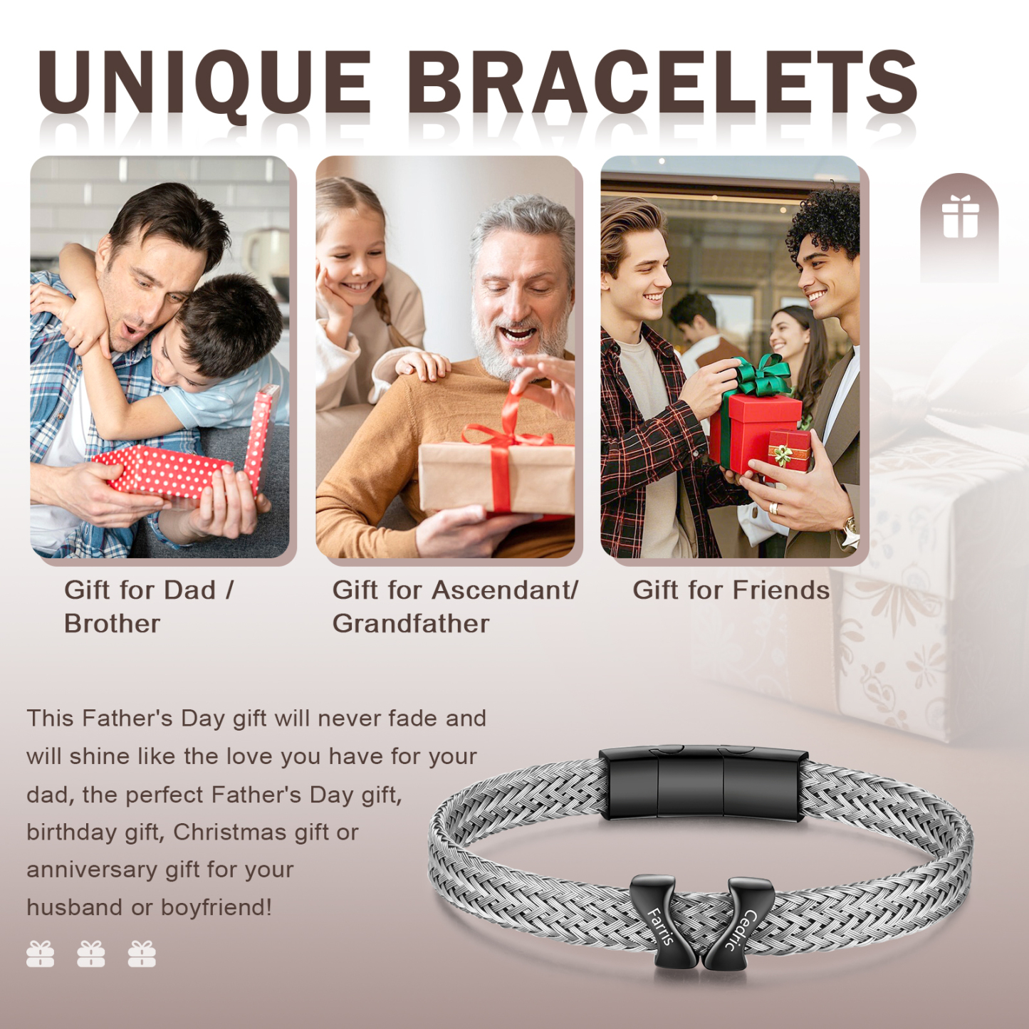 Personalised Men's Bracelet with 2 Engraved Names - Custom Gift for Him | Jessemade