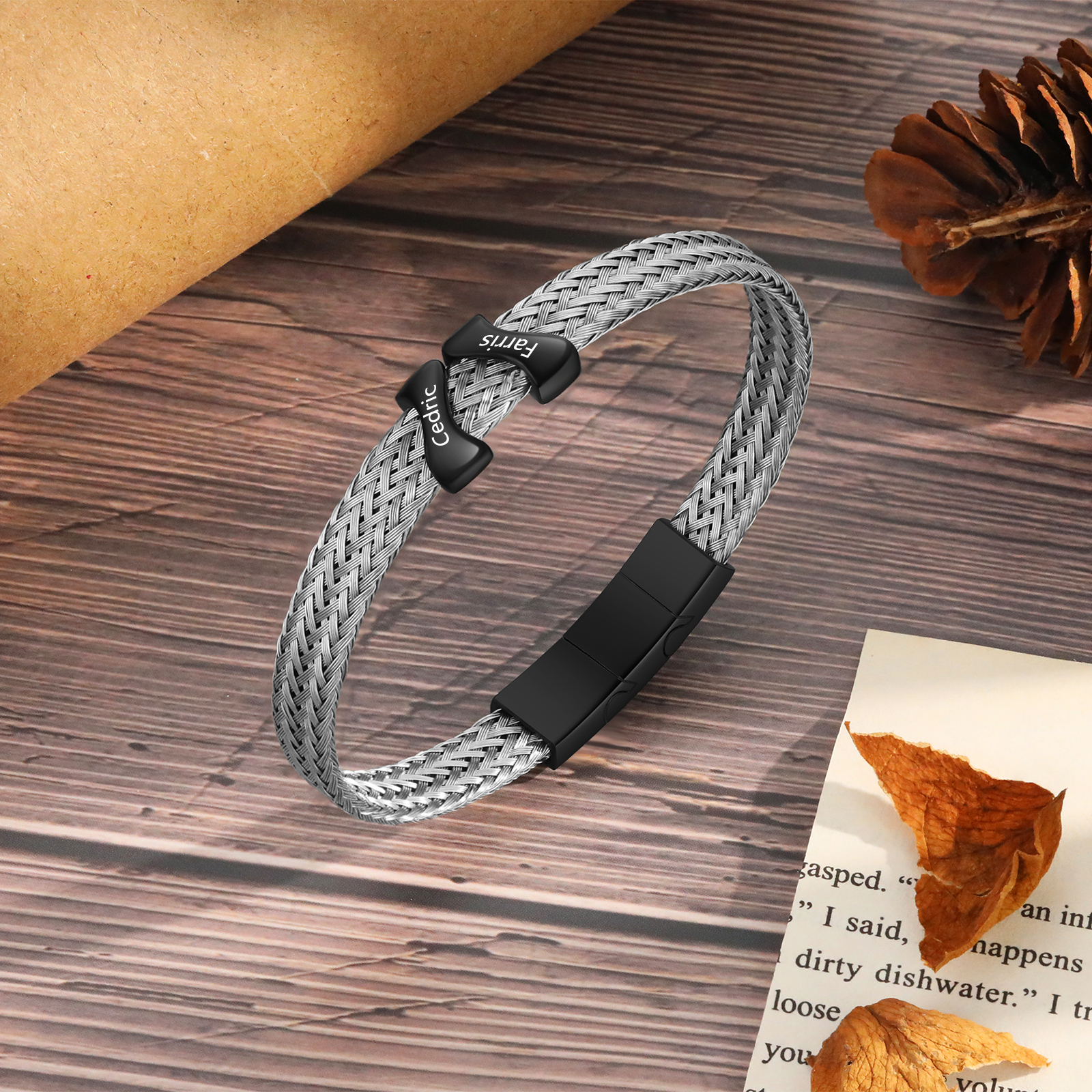 Personalised Men's Bracelet with 2 Engraved Names - Custom Gift for Him | Jessemade