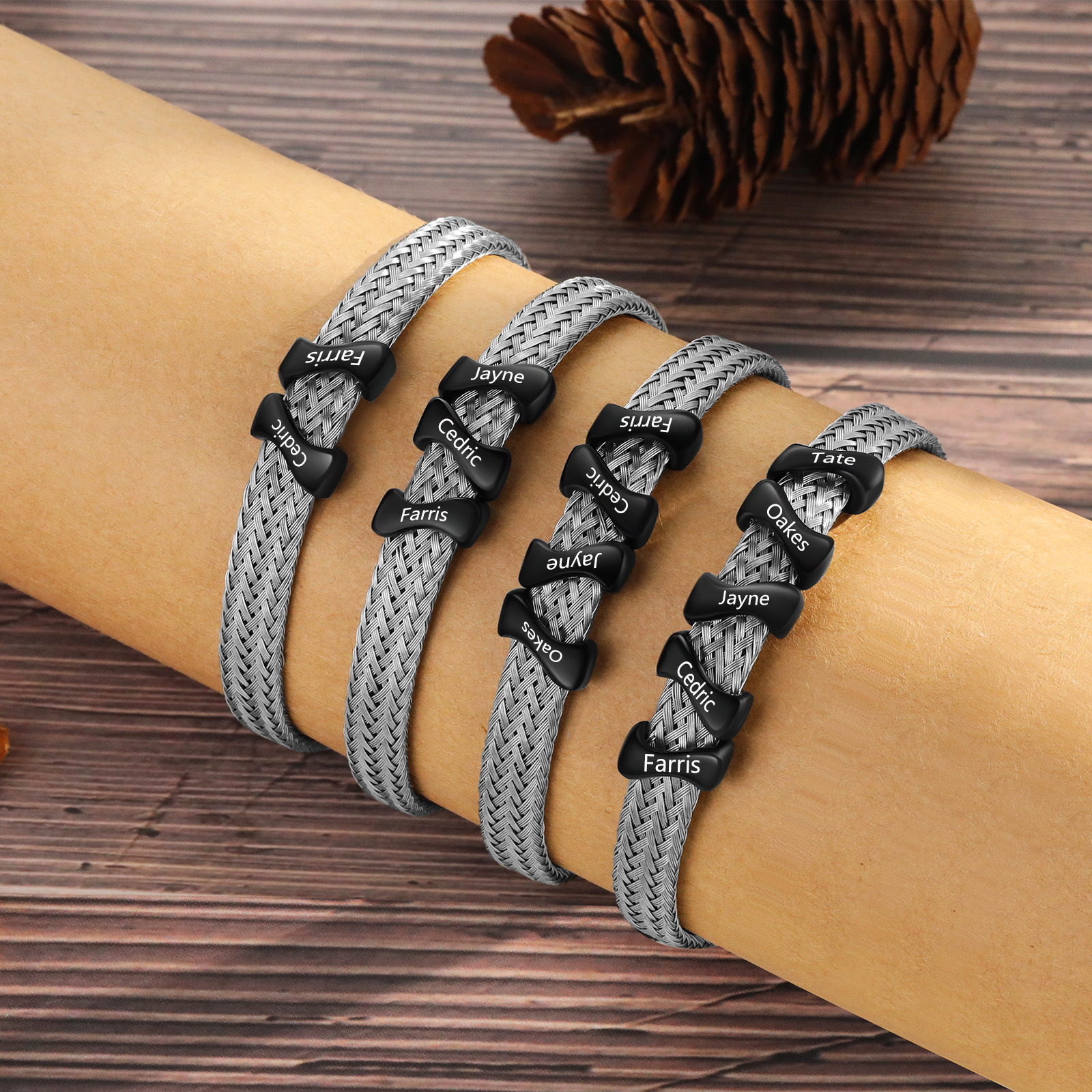 Personalised Men's Bracelet with 4 Engraved Names - Custom Gift for Him | Jessemade