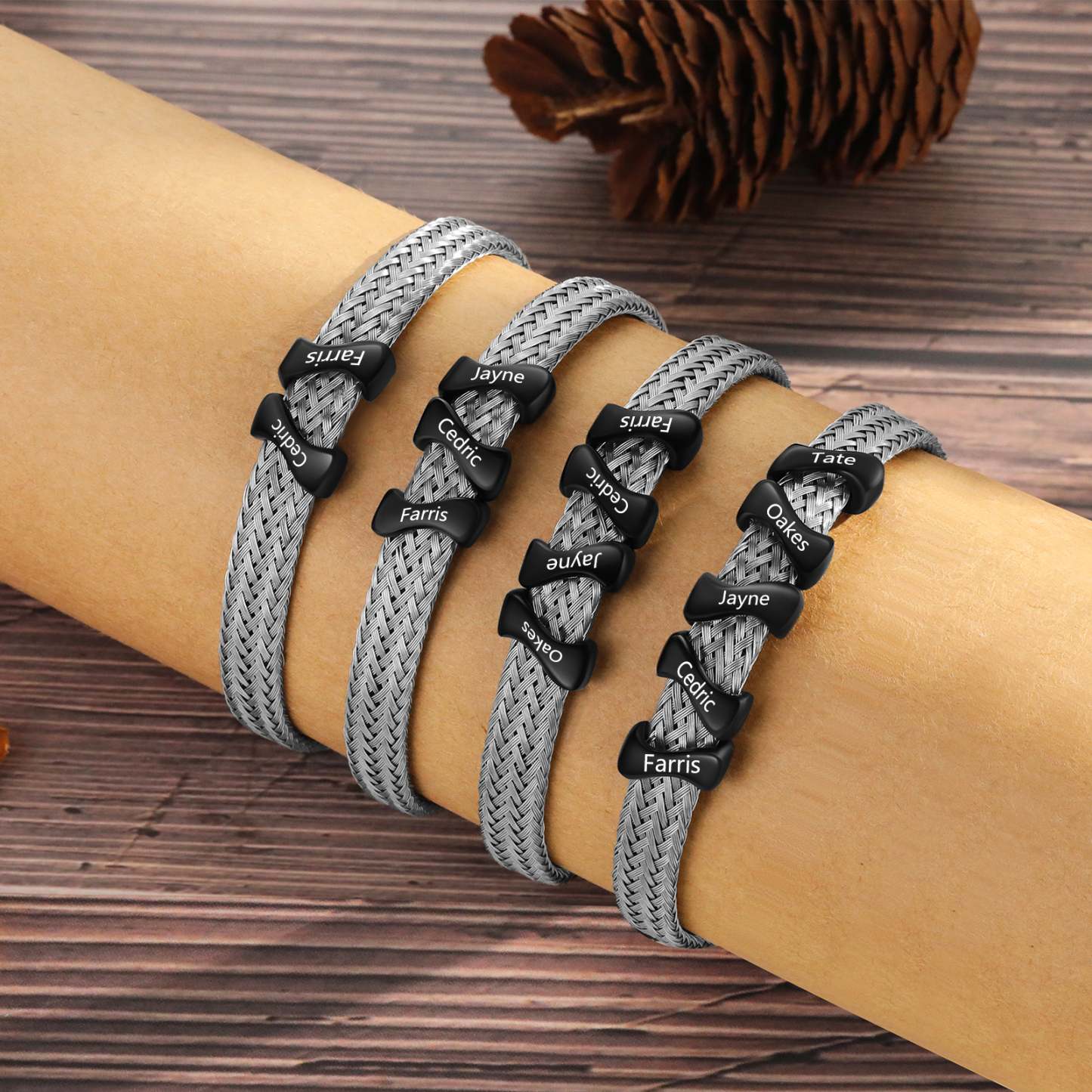 Personalised Men's Bracelet with 3 Engraved Names - Custom Gift for Him | Jessemade