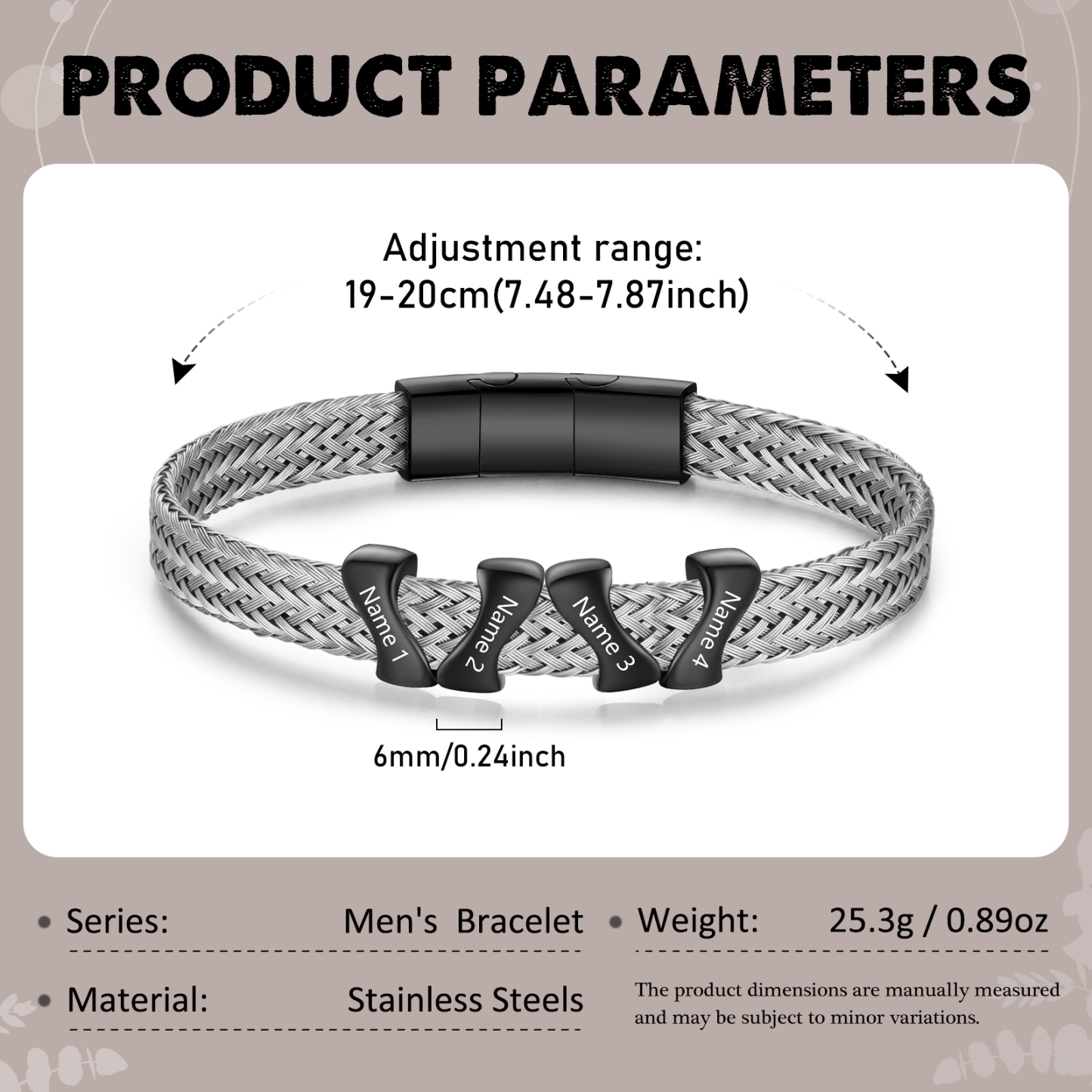 Personalised Men's Bracelet with 4 Engraved Names - Custom Gift for Him | Jessemade