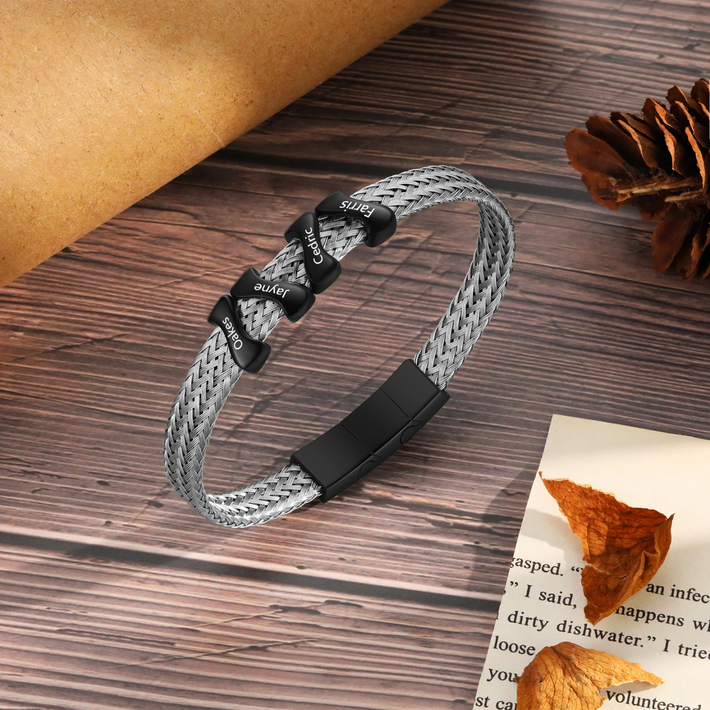 Personalised Men's Bracelet with 4 Engraved Names - Custom Gift for Him | Jessemade