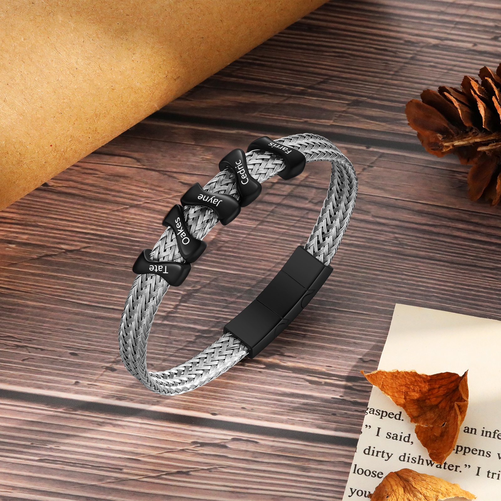 Personalised Men's Bracelet with 5 Engraved Names - Custom Gift for Him | Jessemade