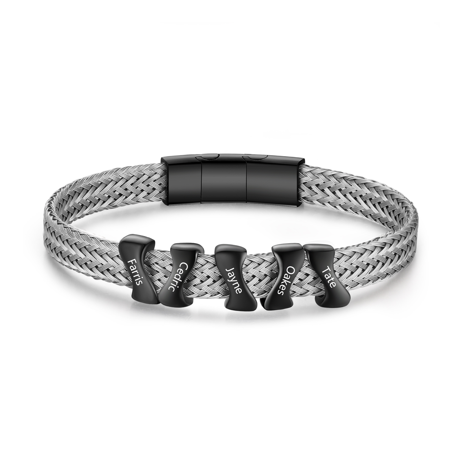 Personalised Men's Bracelet with 5 Engraved Names - Custom Gift for Him | Jessemade