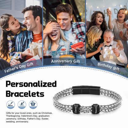 Personalised Men Stainless Steel Bracelet with 2 Names - Custom Gift for Him | Jessemade