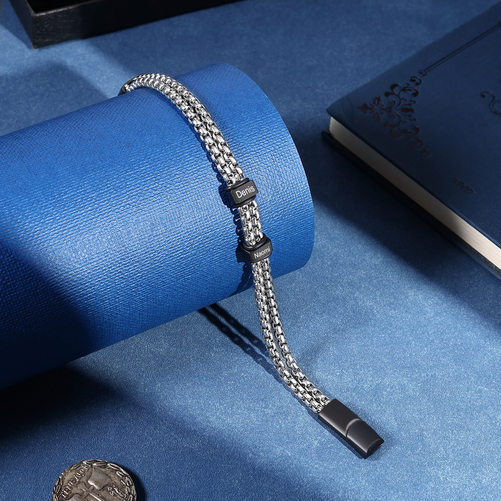 Personalised Men Stainless Steel Bracelet with 2 Names - Custom Gift for Him | Jessemade