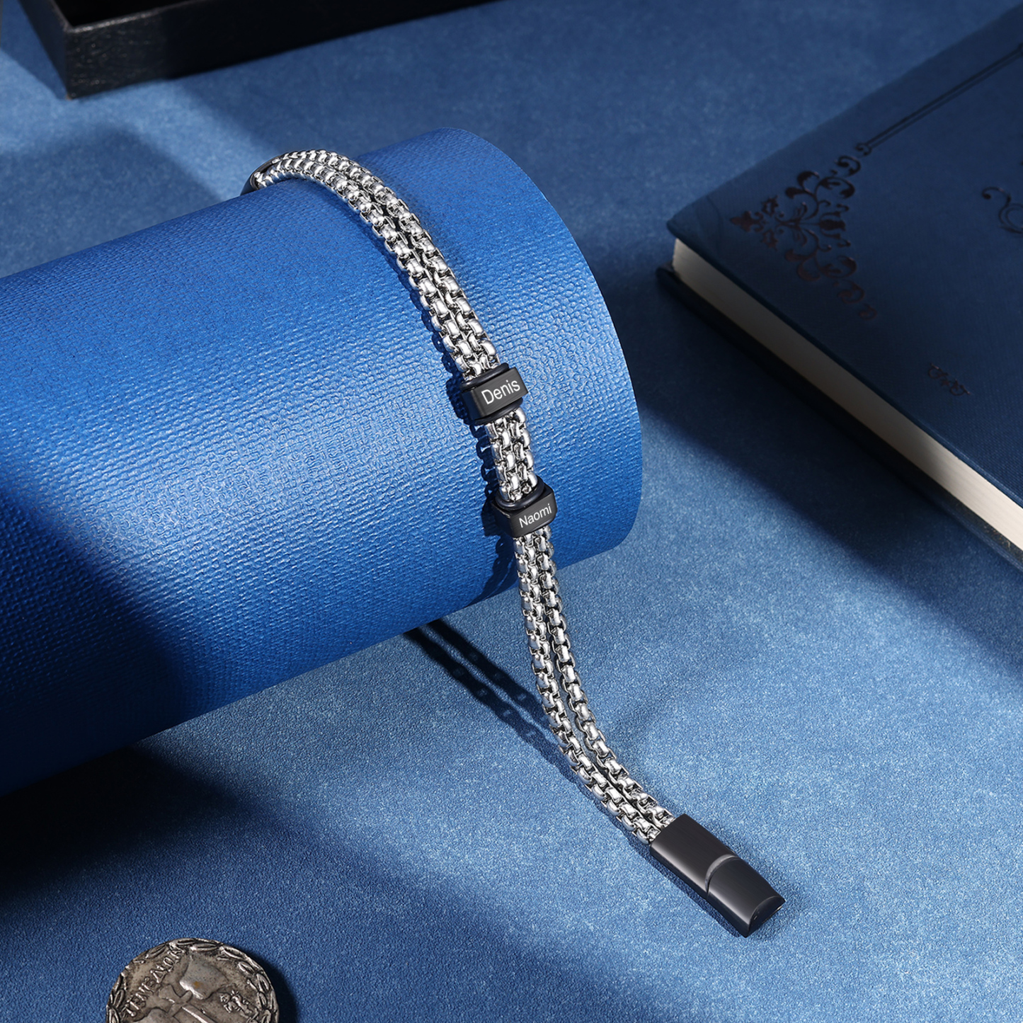 Personalised Men Stainless Steel Bracelet with 2 Names - Custom Gift for Him | Jessemade