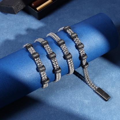 Personalised Men Stainless Steel Bracelet with 4 Names - Custom Gift for Him | Jessemade