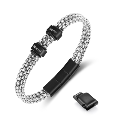 Personalised Men Stainless Steel Adjustable Bracelet with 3 Names - Custom Gift for Him | Jessemade