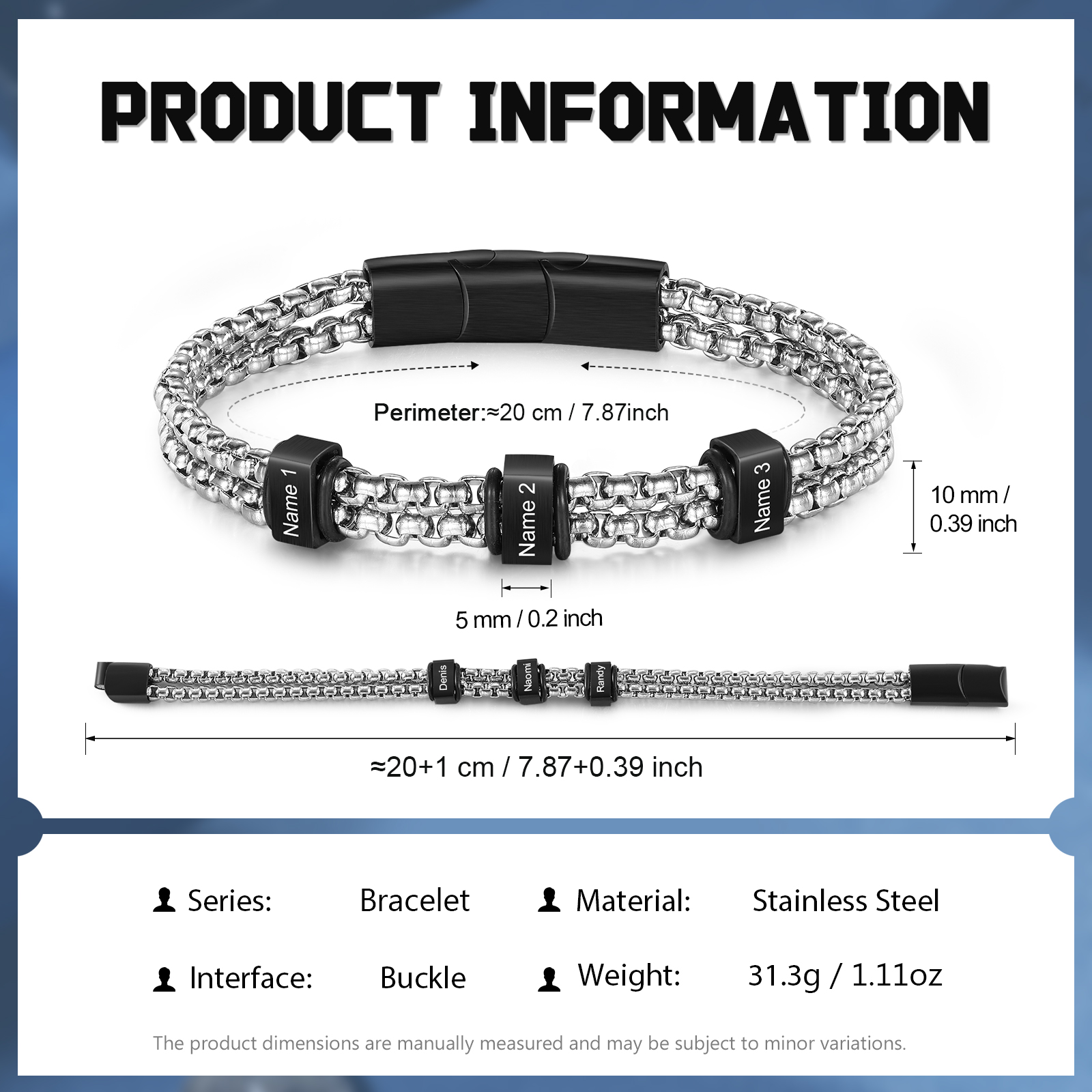 Personalised Men Stainless Steel Bracelet with 3 Names - Custom Gift for Him | Jessemade
