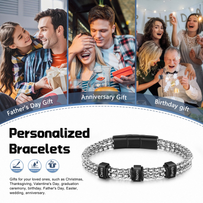 Personalised Men Stainless Steel Bracelet with 3 Names - Custom Gift for Him | Jessemade