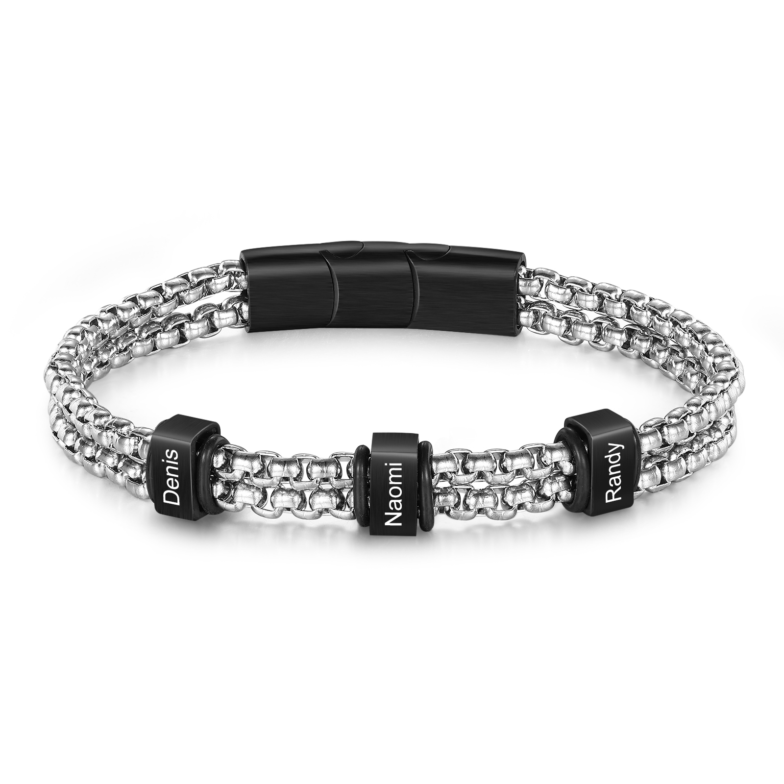 Personalised Men Stainless Steel Bracelet with 3 Names - Custom Gift for Him | Jessemade