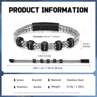 Personalised Men Stainless Steel Bracelet with 5 Names - Custom Gift for Him | Jessemade