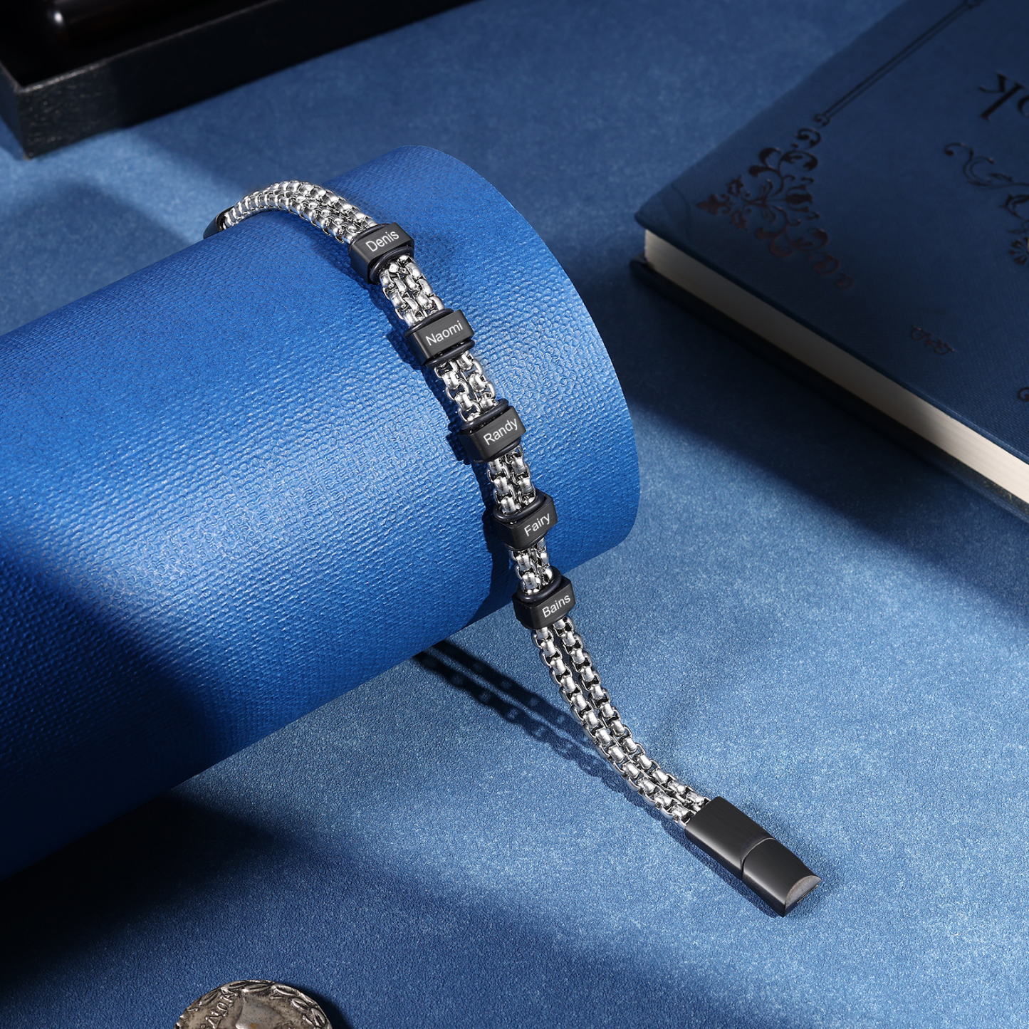 Personalised Men Stainless Steel Bracelet with 5 Names - Custom Gift for Him | Jessemade