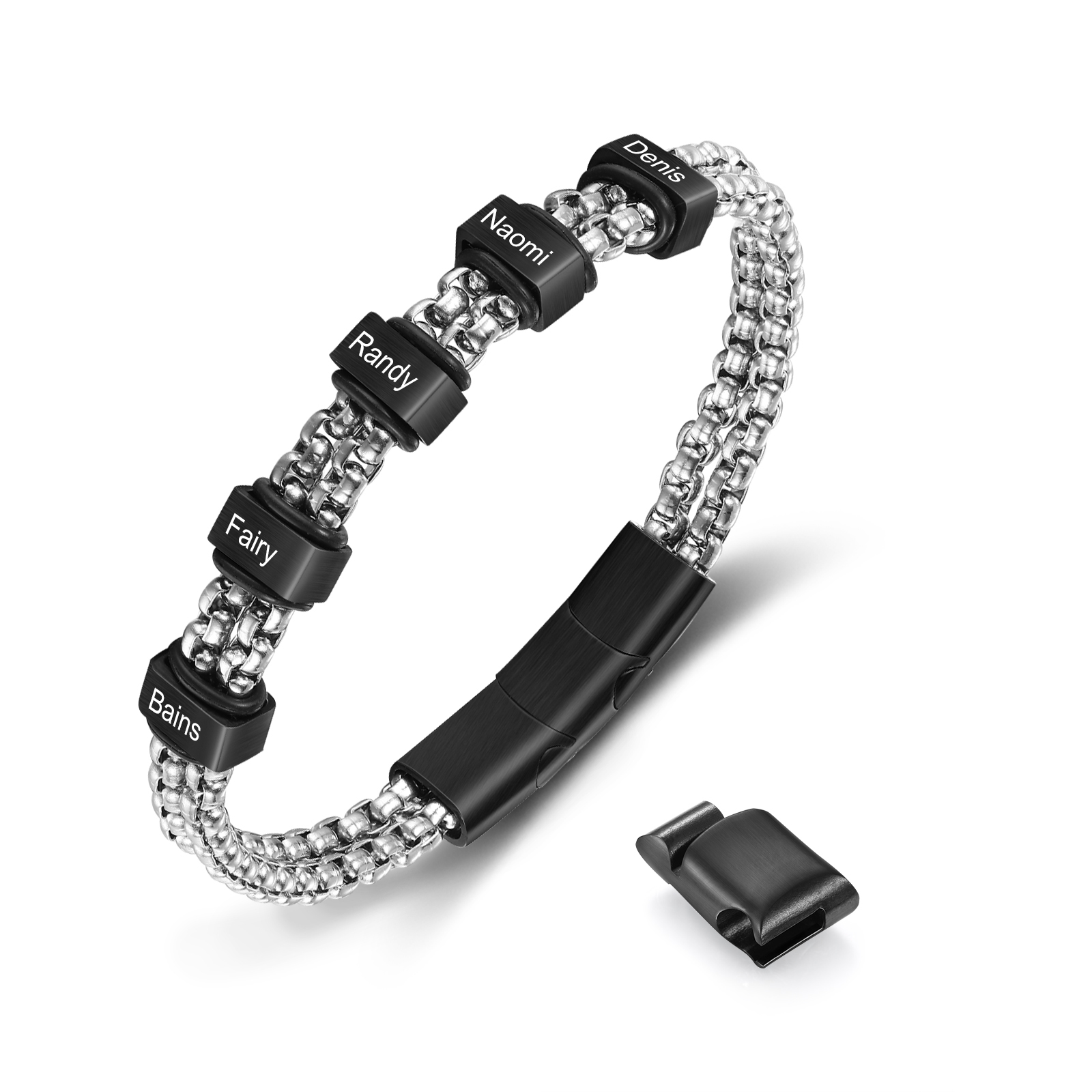 Personalised Men Stainless Steel Bracelet with 5 Names - Custom Gift for Him | Jessemade