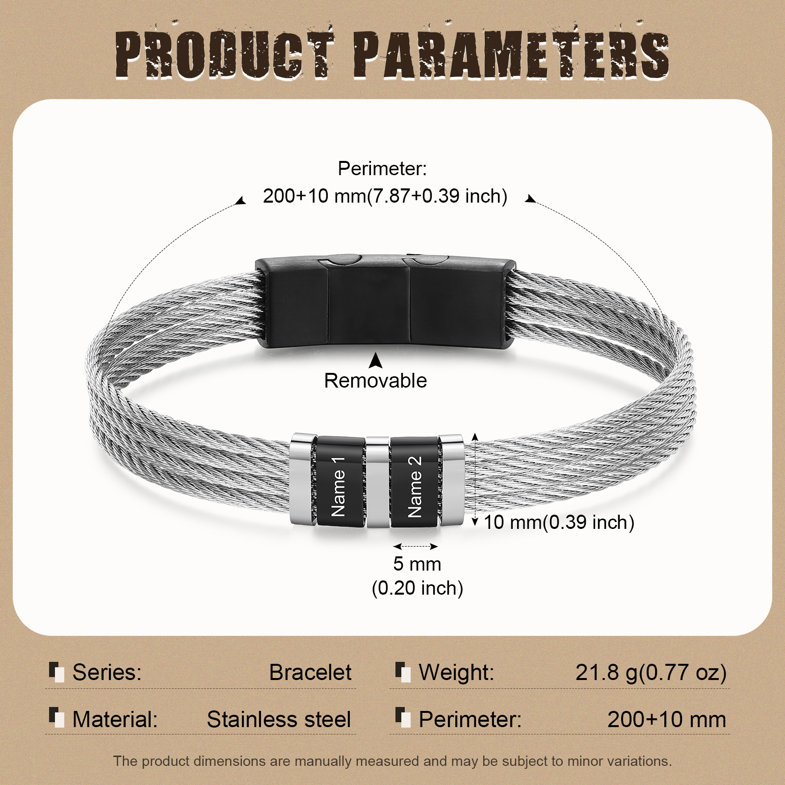 Personalised Stainless Steel Cable Bracelet with 2 Names - Custom Gift for Him | Jessemade