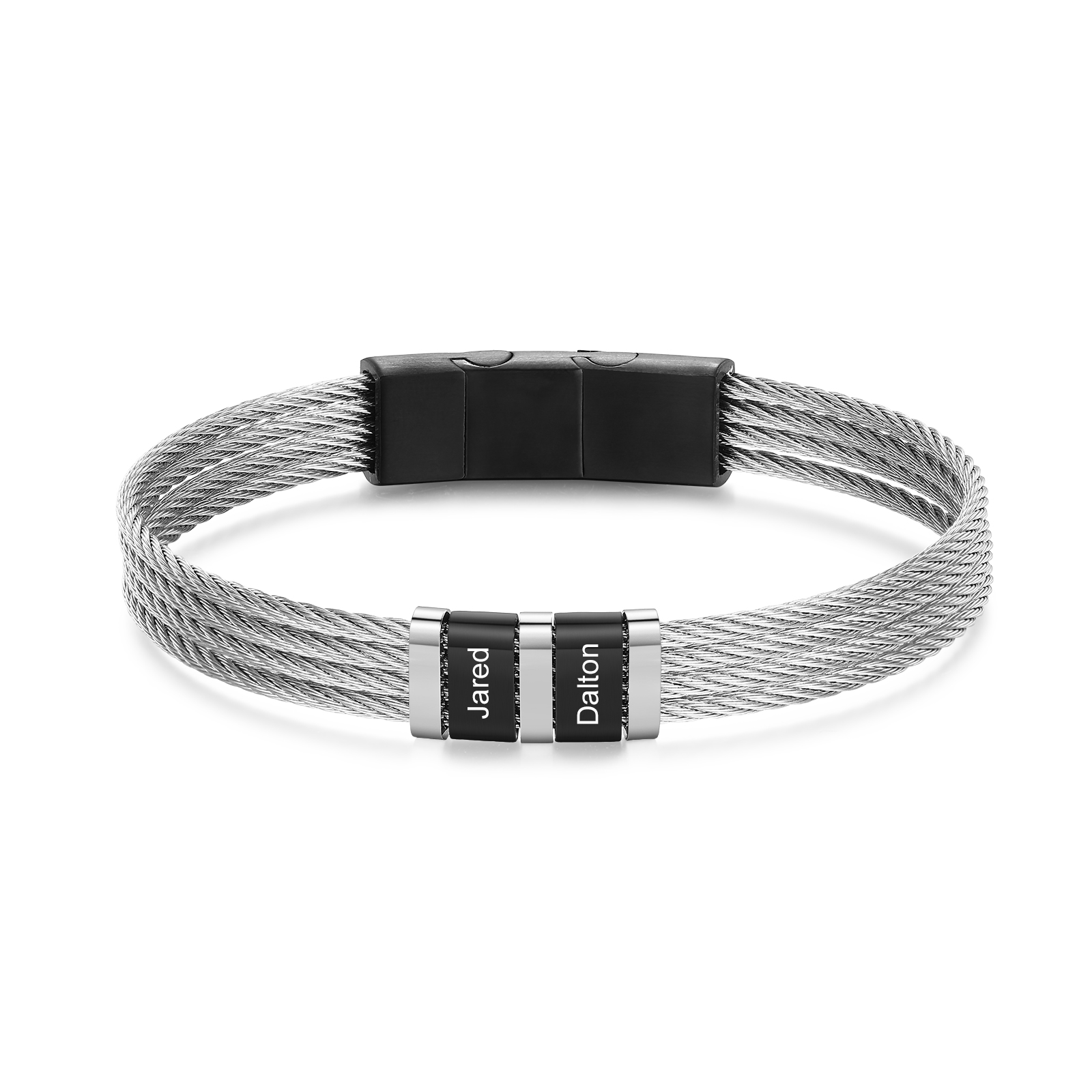 Personalised Stainless Steel Cable Bracelet with 2 Names - Custom Gift for Him | Jessemade