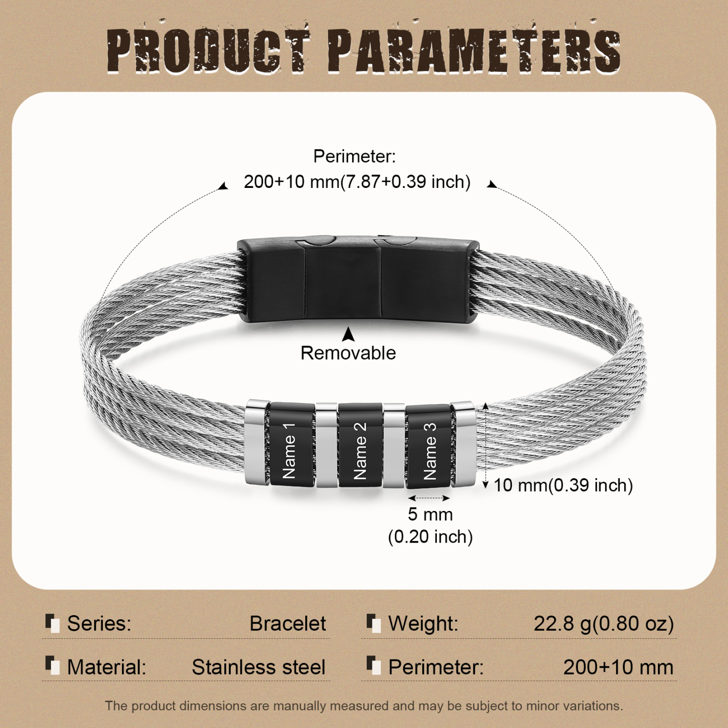Personalised Stainless Steel Cable Bracelet with 3 Names - Custom Gift for Him | Jessemade