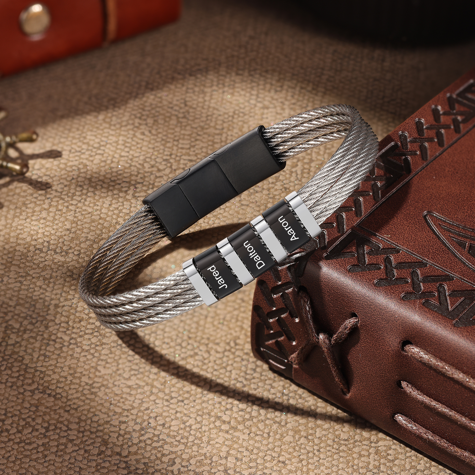 Personalised Stainless Steel Cable Bracelet with 3 Names - Custom Gift for Him | Jessemade