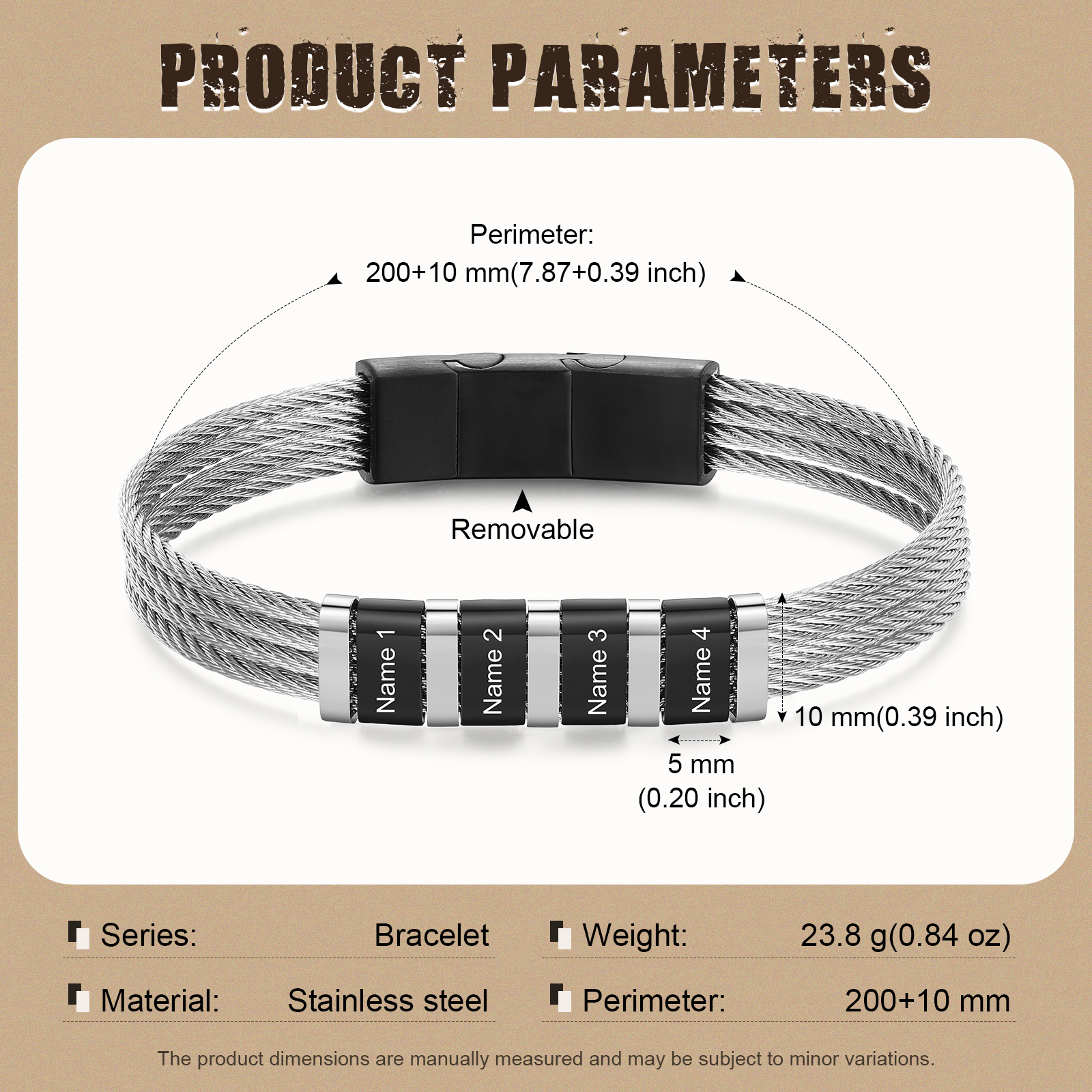 Personalised Stainless Steel Cable Bracelet with 4 Names - Custom Gift for Him | Jessemade