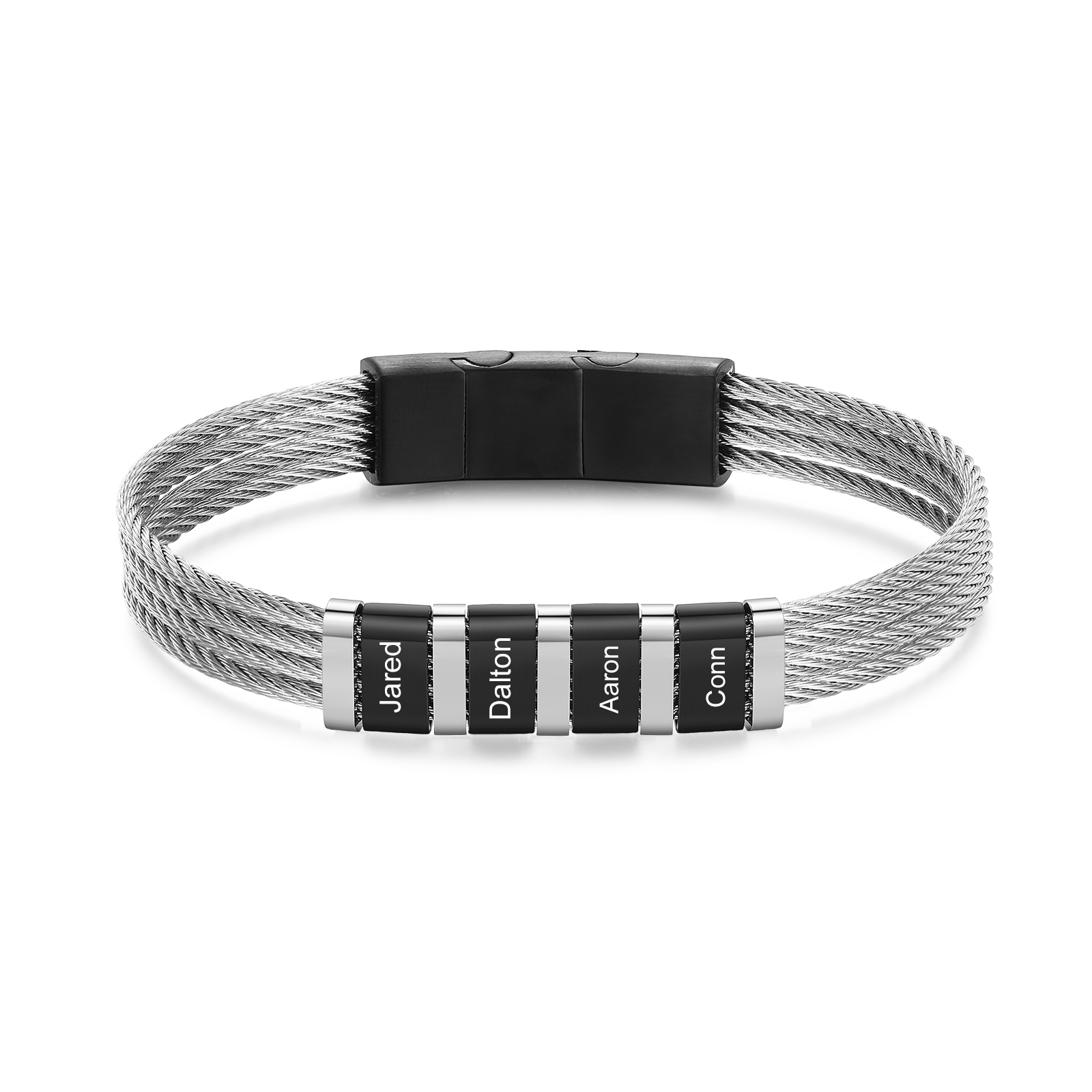 Personalised Stainless Steel Cable Bracelet with 4 Names - Custom Gift for Him | Jessemade