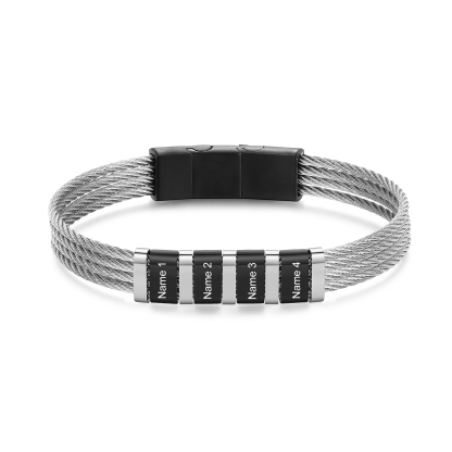 Personalised Stainless Steel Cable Bracelet with 4 Names - Custom Gift for Him | Jessemade