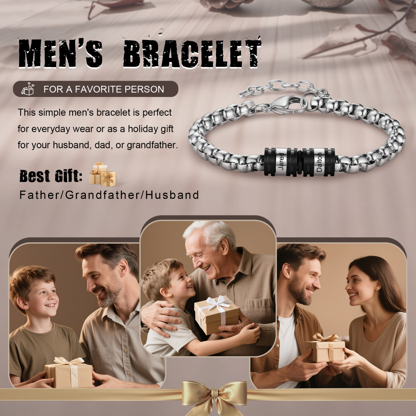 2 Names Personalised Men Adjustable Bracelet – Father's Day Gift | Jessemade