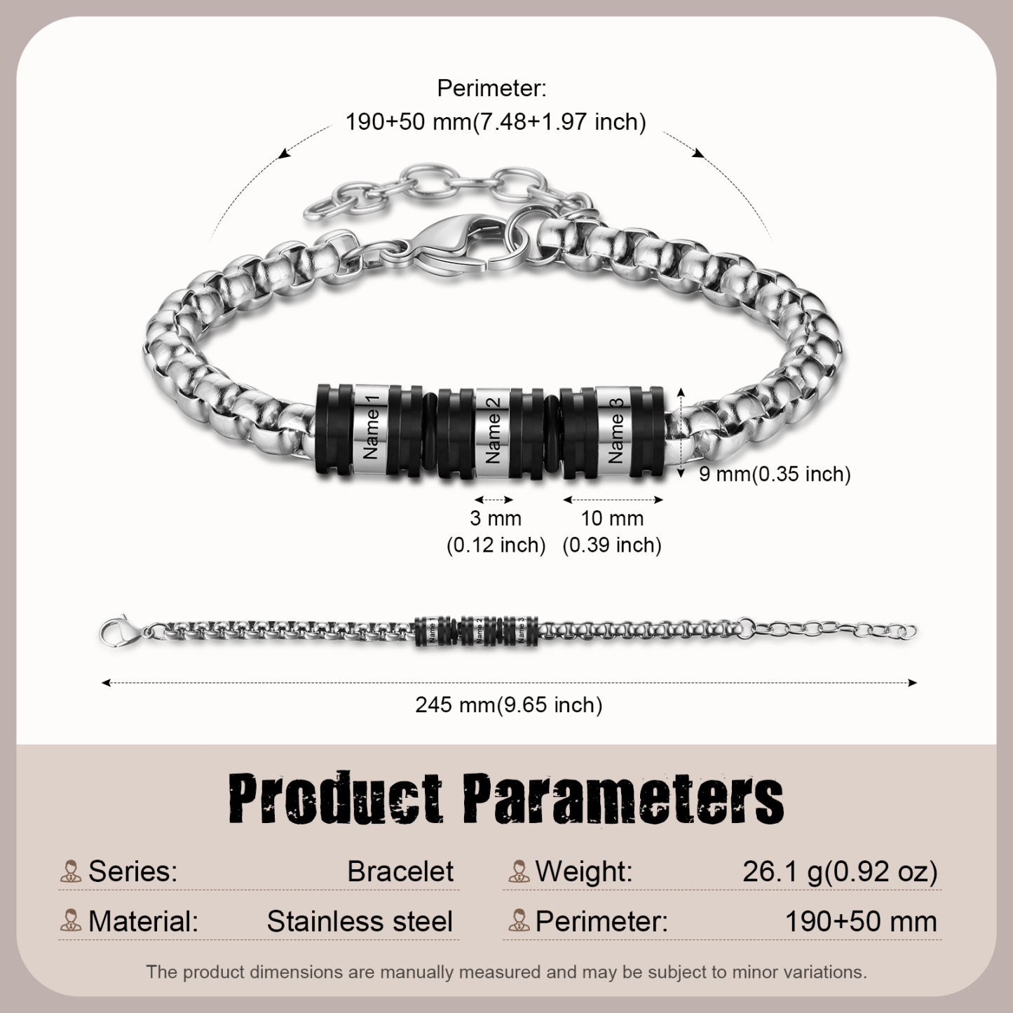 3 Names Personalised Men Adjustable Bracelet – Father's Day Gift | Jessemade