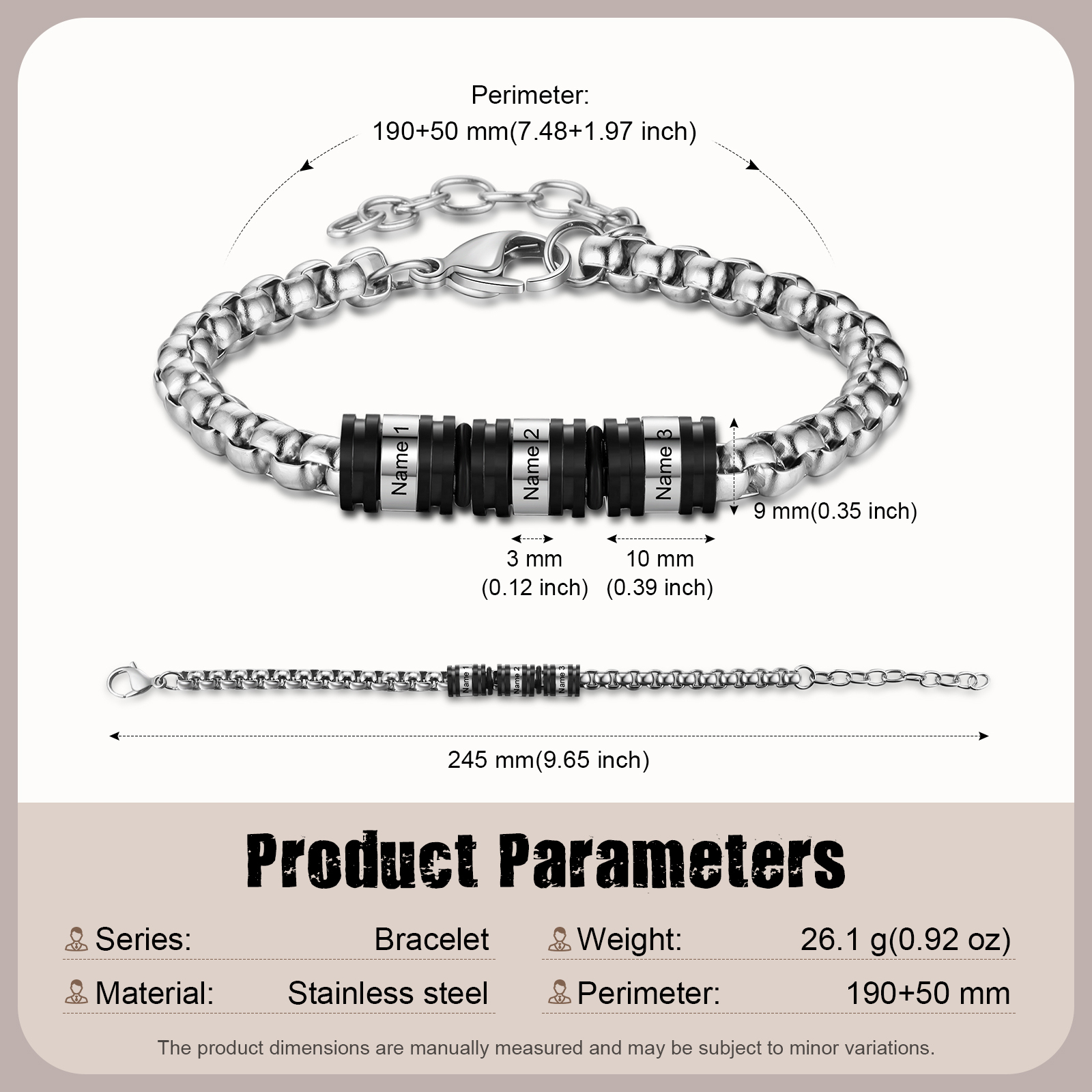 3 Names Personalised Men Adjustable Bracelet – Father's Day Gift | Jessemade