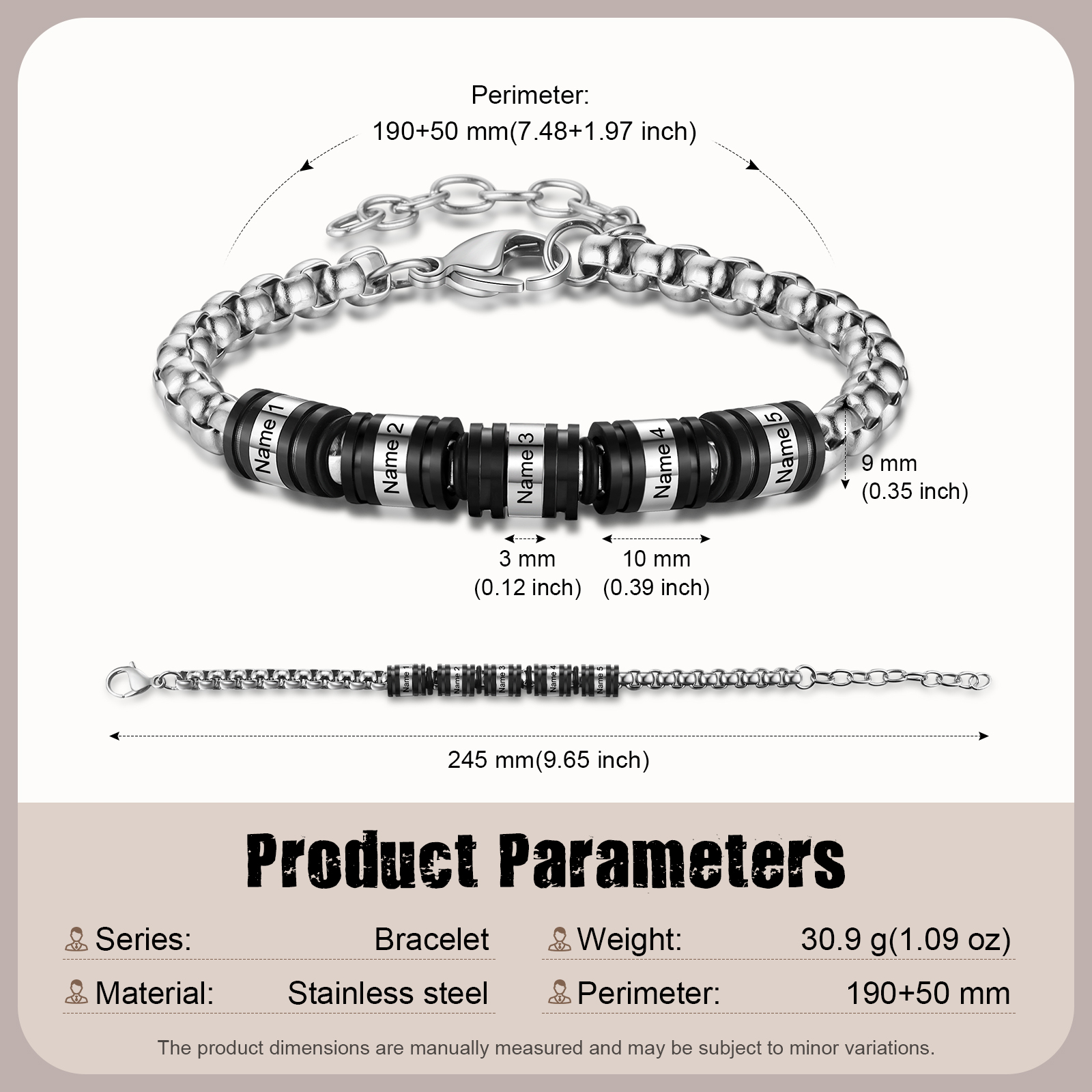 5 Names Personalised Men Adjustable Bracelet – Father's Day Gift | Jessemade