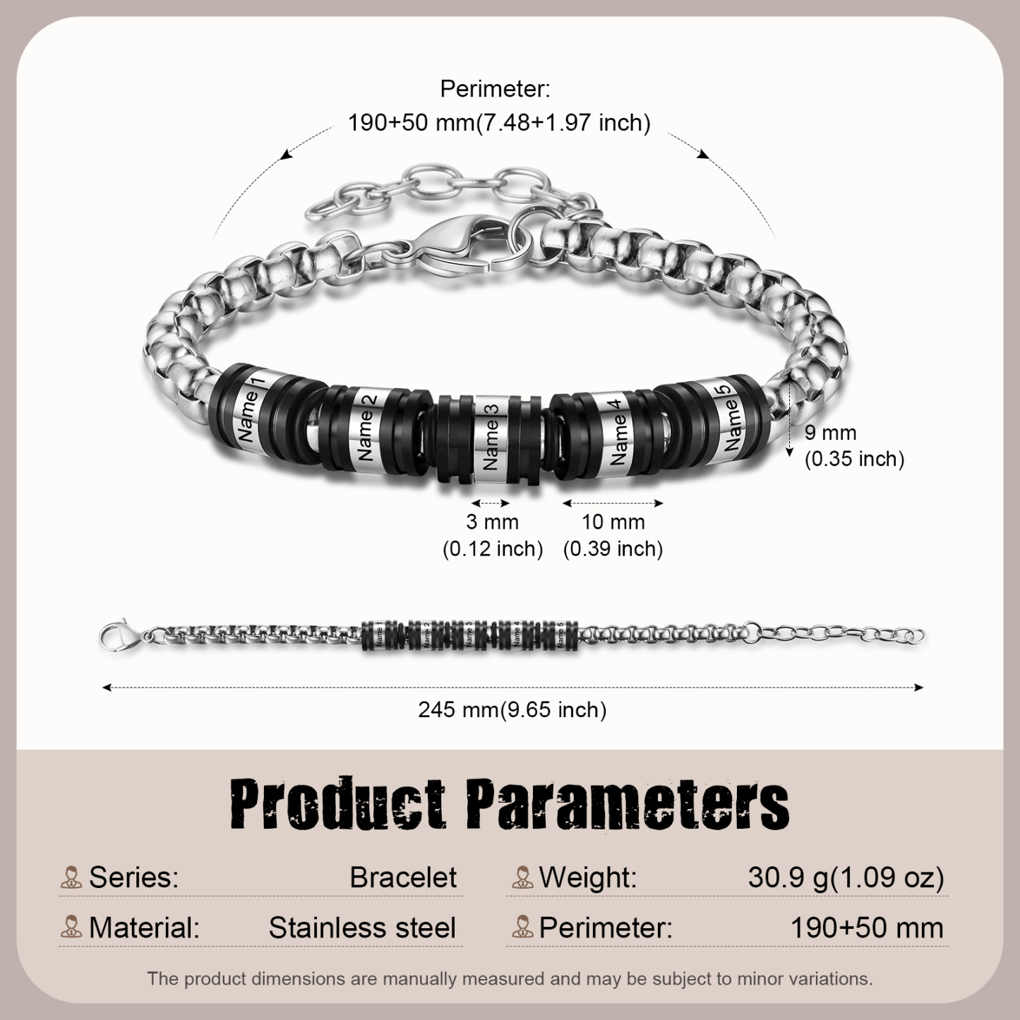 5 Names Personalised Men Adjustable Bracelet – Father's Day Gift | Jessemade