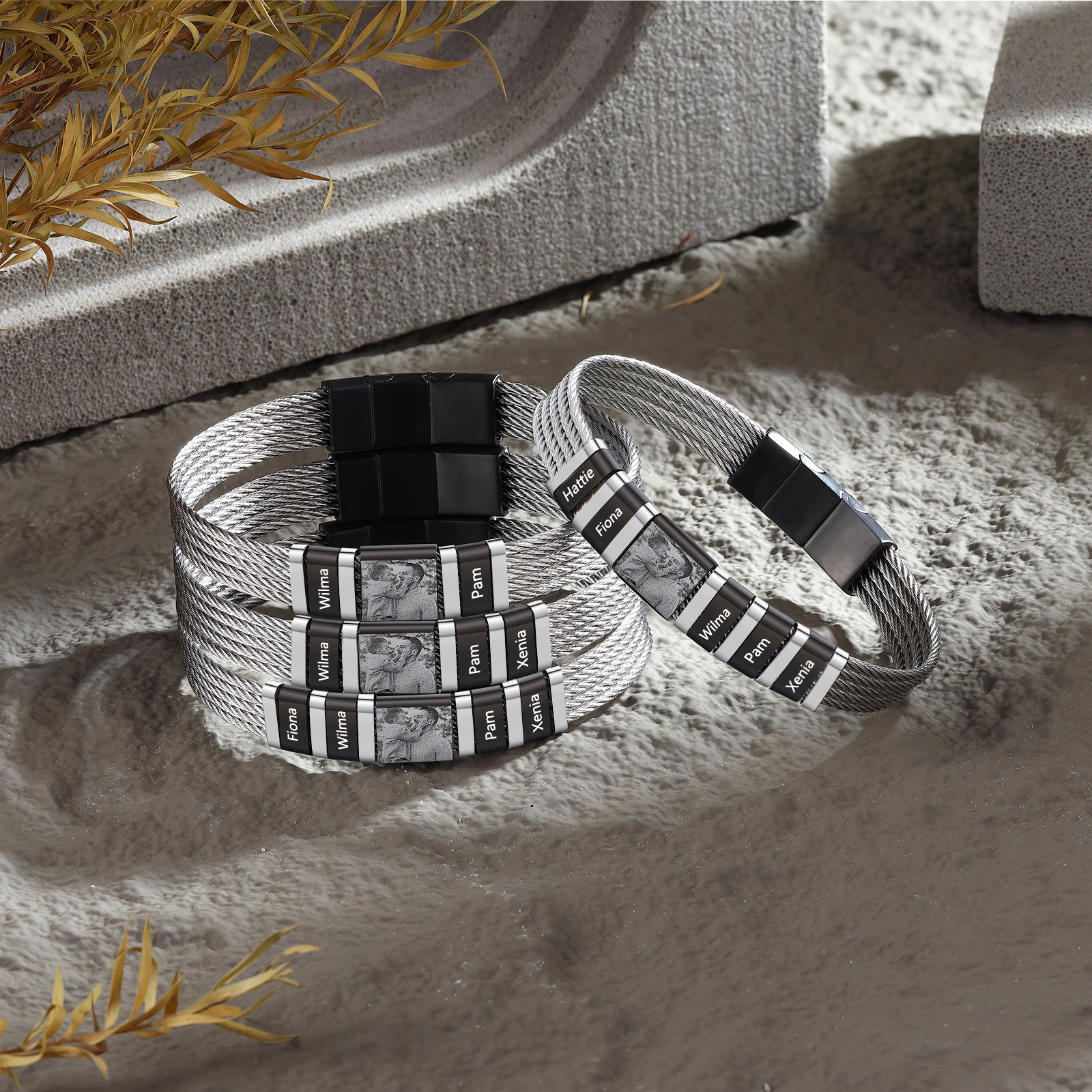 Personalised Men Bracelet with 5 Names & 1 Photo - Custom Gift for Him | Jessemade