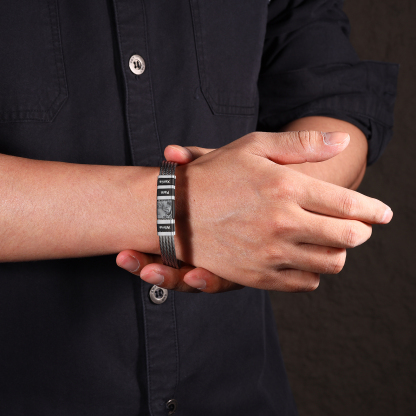Personalised Men Bracelet with 5 Names & 1 Photo - Custom Gift for Him | Jessemade