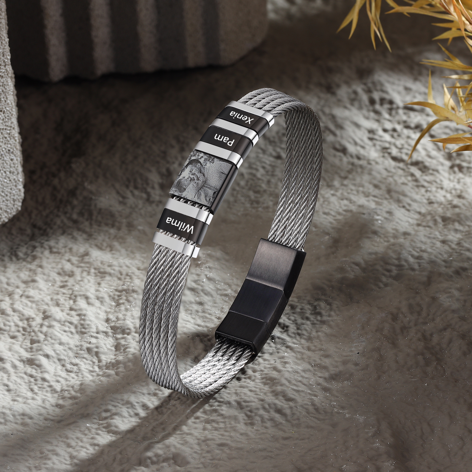 Personalised Men Bracelet with 3 Names & 1 Photo - Custom Gift for Him | Jessemade