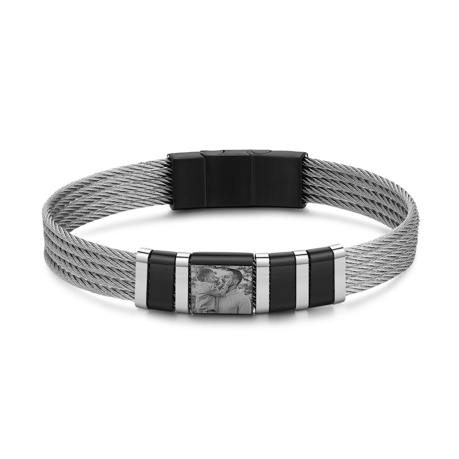 Personalised Men Bracelet with 3 Names & 1 Photo - Custom Gift for Him | Jessemade