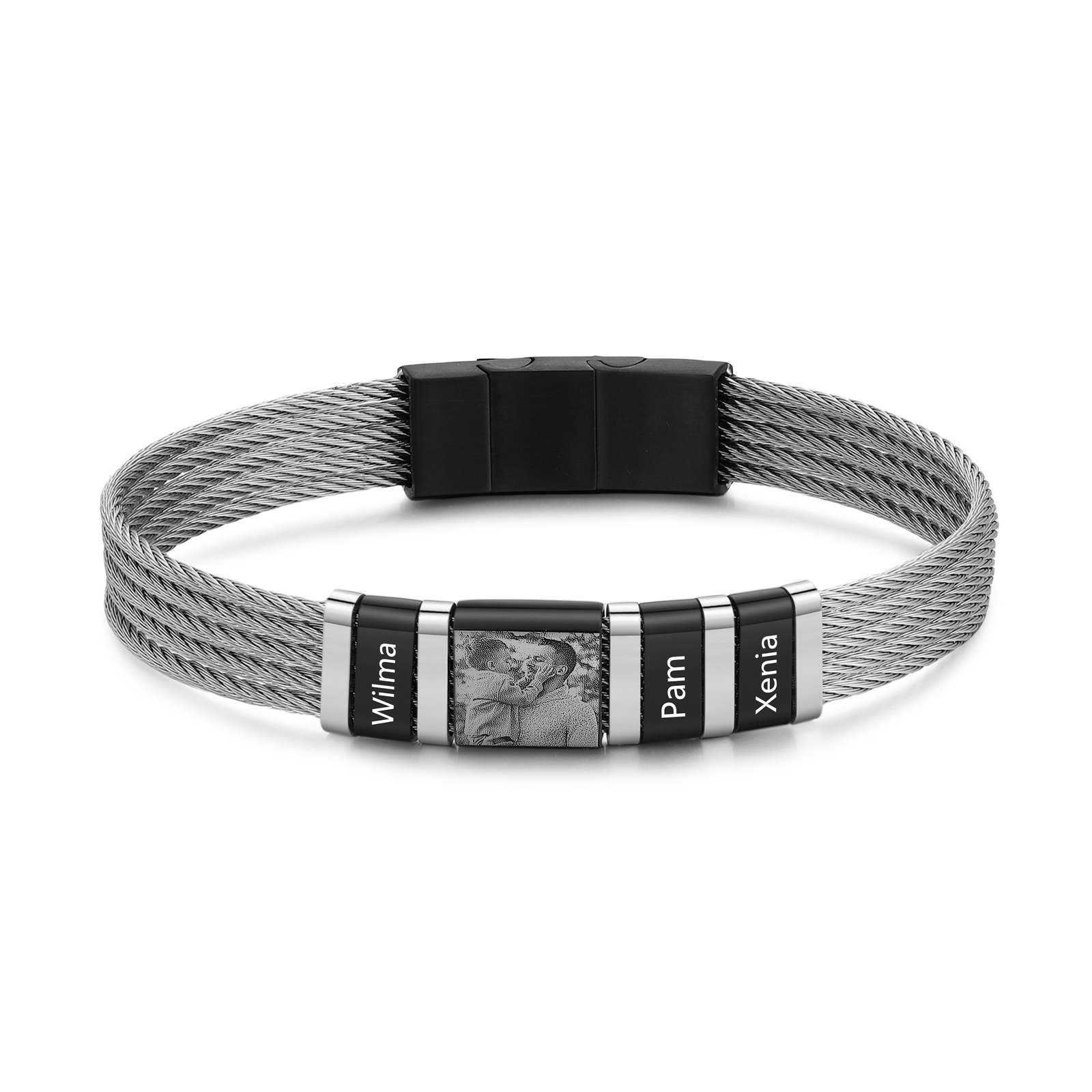 Personalised Men Bracelet with 3 Names & 1 Photo - Custom Gift for Him | Jessemade
