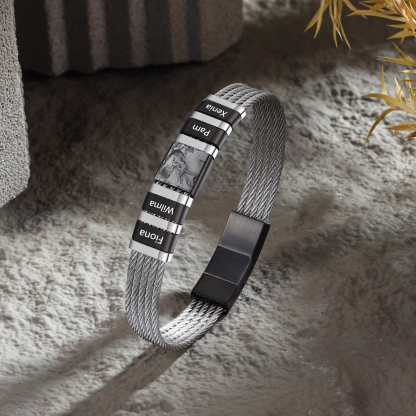 Personalised Men Bracelet with 4 Names & 1 Photo - Custom Gift for Him | Jessemade