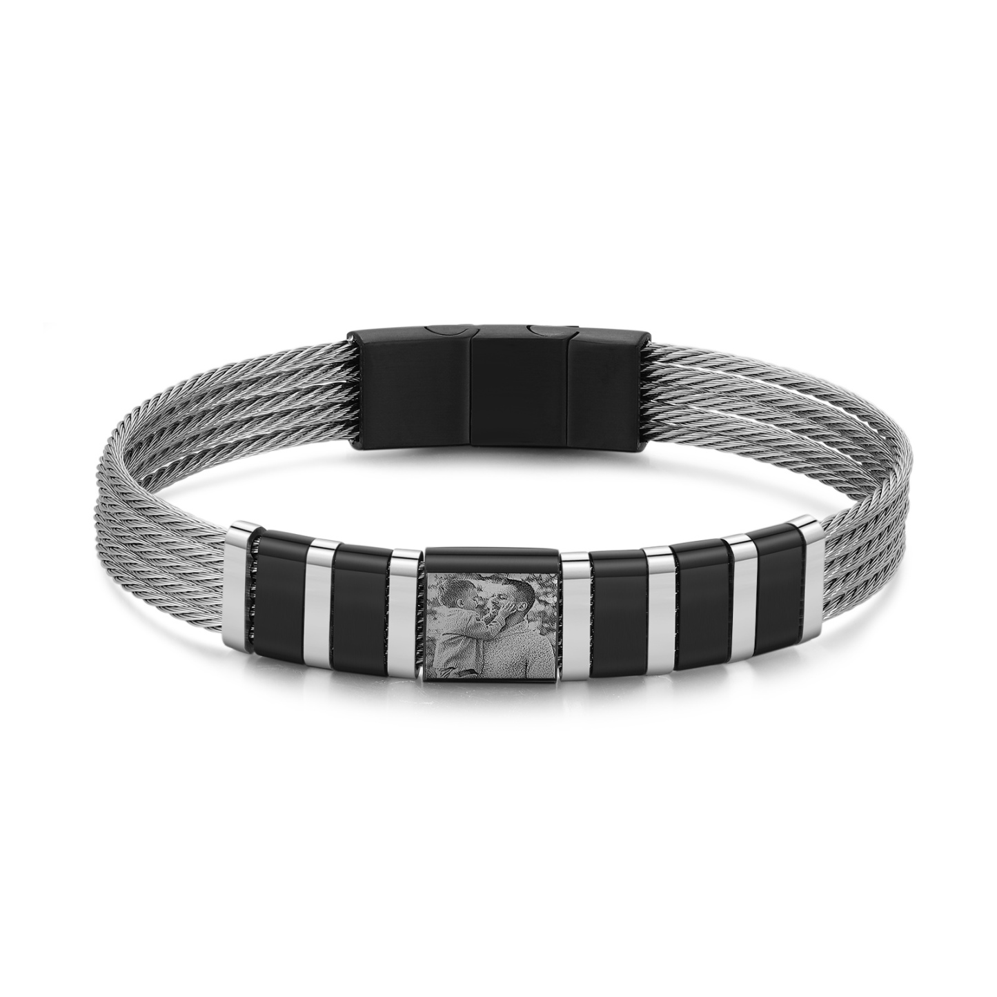 Personalised Men Bracelet with 5 Names & 1 Photo - Custom Gift for Him | Jessemade