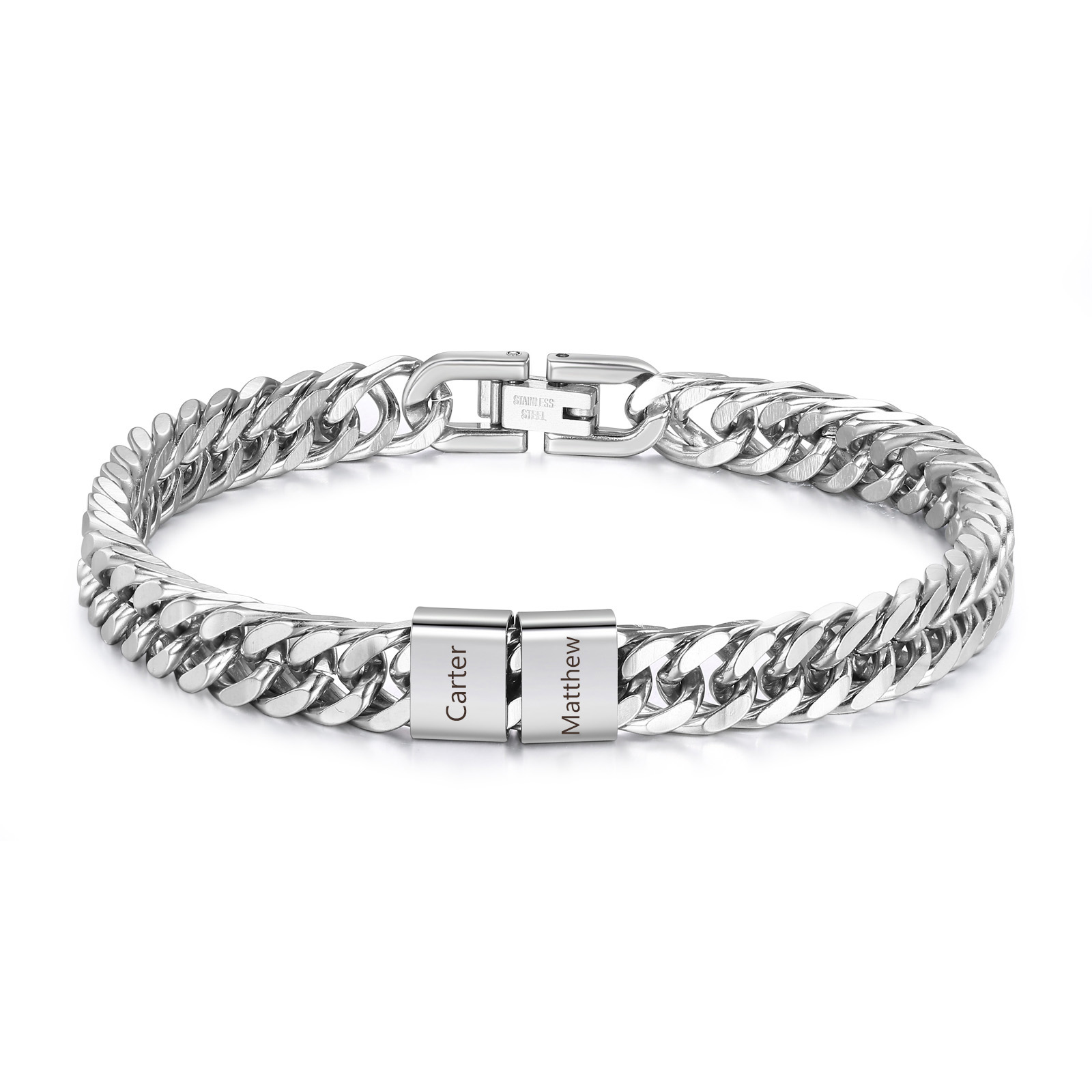 Personalised Men's Bracelet for Dad –  Engraved 2-6 Names, Cuban Link Bracelet Gift with Card and Box | Jessemade