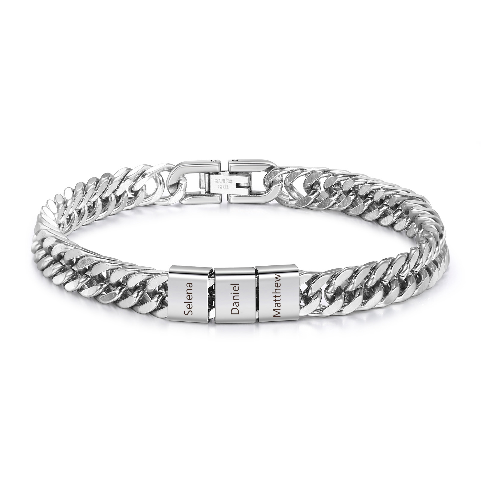 Personalised Men's Bracelet for Dad –  Engraved 2-6 Names, Cuban Link Bracelet Gift with Card and Box | Jessemade