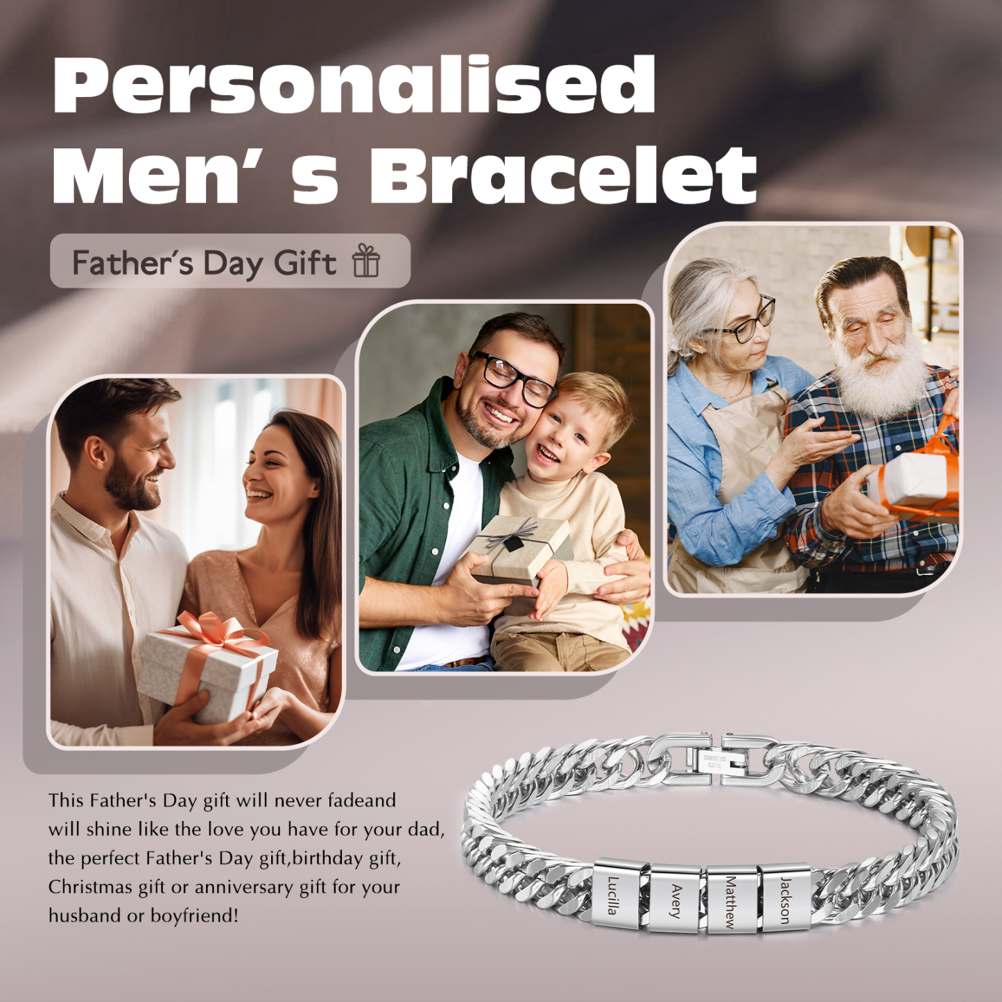 4 Names Personalised Men’s Bracelet – Bold, Durable, and Made Just for Him | Jessemade