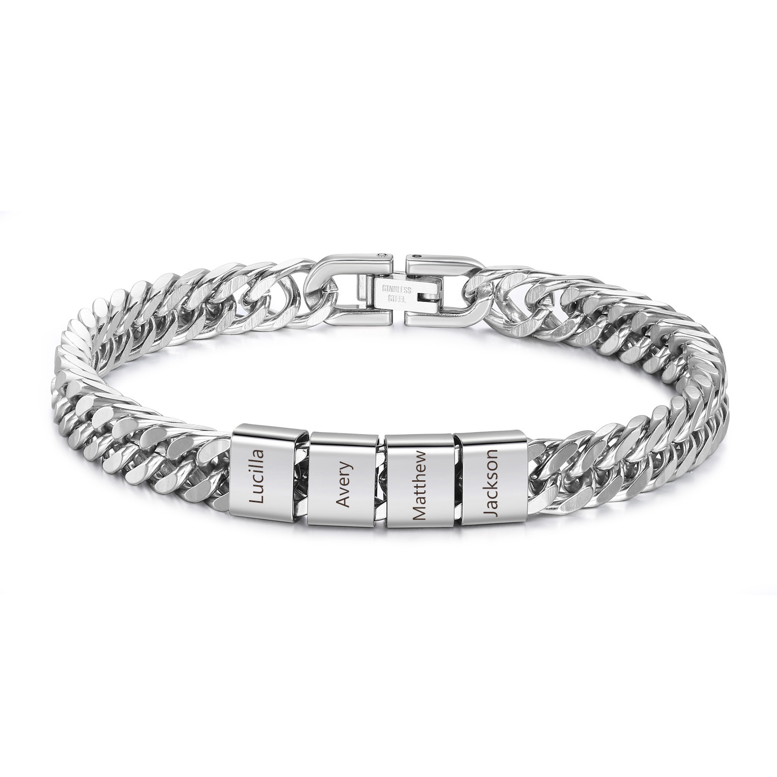 Personalised Men's Bracelet for Dad –  Engraved 2-6 Names, Cuban Link Bracelet Gift with Card and Box | Jessemade